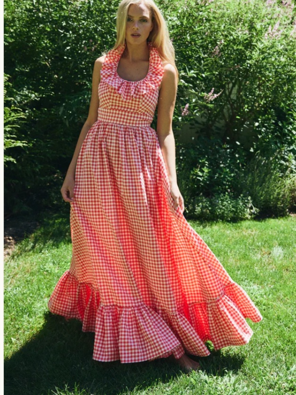 LOUISE NEW YORK Margot Dress in Cherry Gingham Cotton Maxi